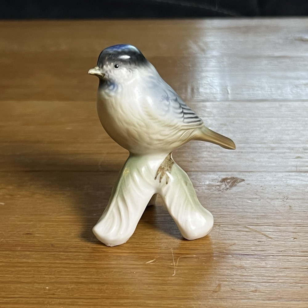 Vintage West Germany Porcelain Bird Figurine Chickadee on Branch MCM